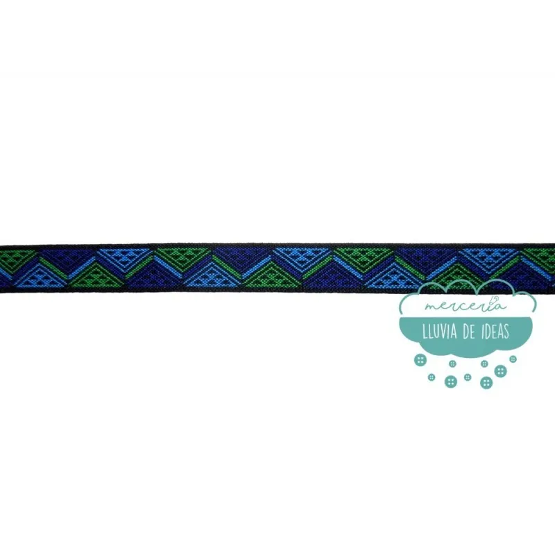 Goma elástica estampada zig zag 25 mm. azul/verde - Prym Mercería Lluvia de Ideas