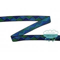 Goma elástica estampada zig zag 25 mm. azul/verde - Prym