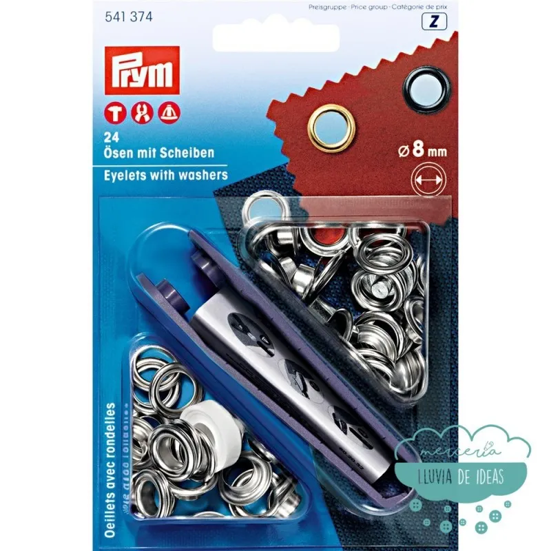 Ojetes con arandelas 8 mm. plata - Prym