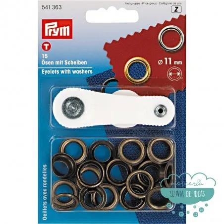 Ojetes con arandelas 11 mm. oro viejo - Prym