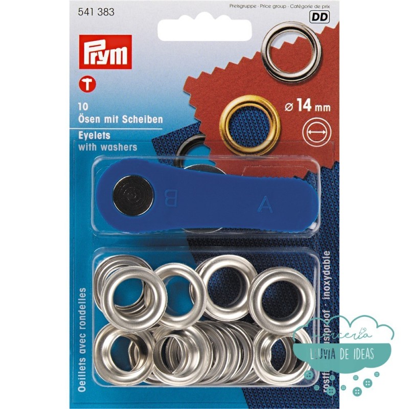 Ojetes con arandelas 14 mm. plata - Prym Ojetes con arandelas 14 mm. plata - Prym