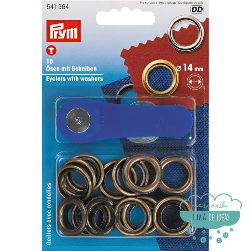Ojetes con arandelas 14 mm. oro viejo - Prym
