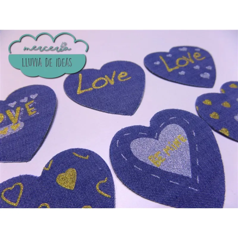 Parches serigrafiados termoadhesivos - Colección vaquero Love oro Mercería Lluvia de Ideas