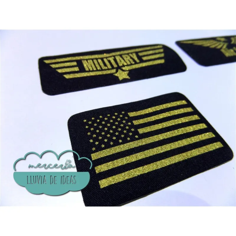 Parches serigrafiados termoadhesivos - Militares USA dorados