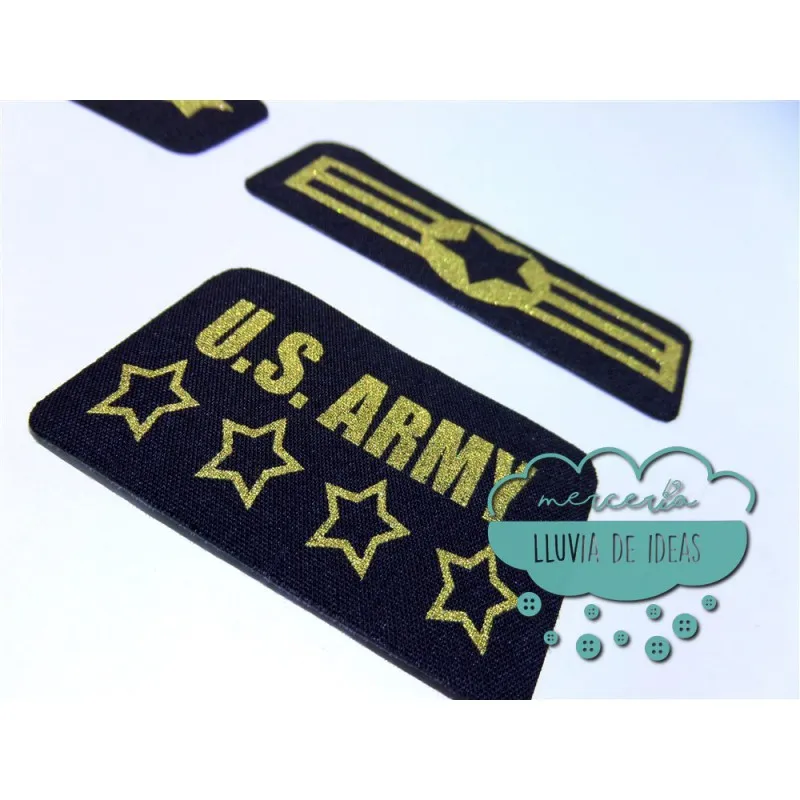 Parches serigrafiados termoadhesivos - Militares USA dorados
