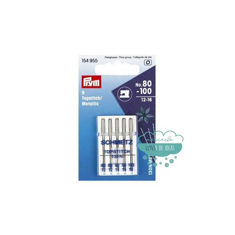Agujas máquina de coser especial hilos metalizados 130N/MET nº80-100 - Prym