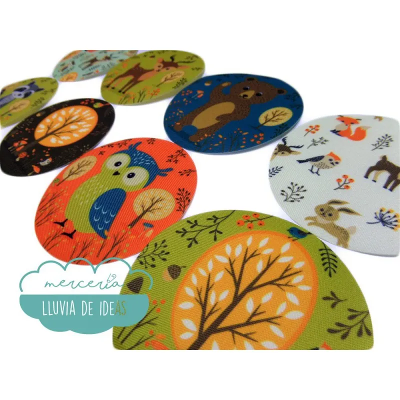 Coderas / Rodilleras termoadhesivas estampadas - Serie Bosque Animado