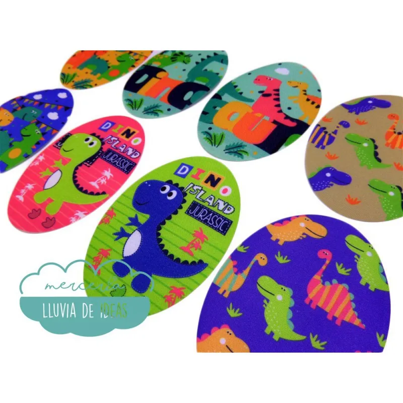 Coderas / Rodilleras termoadhesivas estampadas - Serie Dinosaurios Mercería Lluvia de Ideas