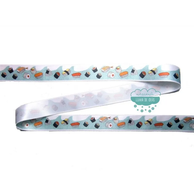 Cinta de raso o satén estampado 25 mm. - Sushi Mercería Lluvia de Ideas