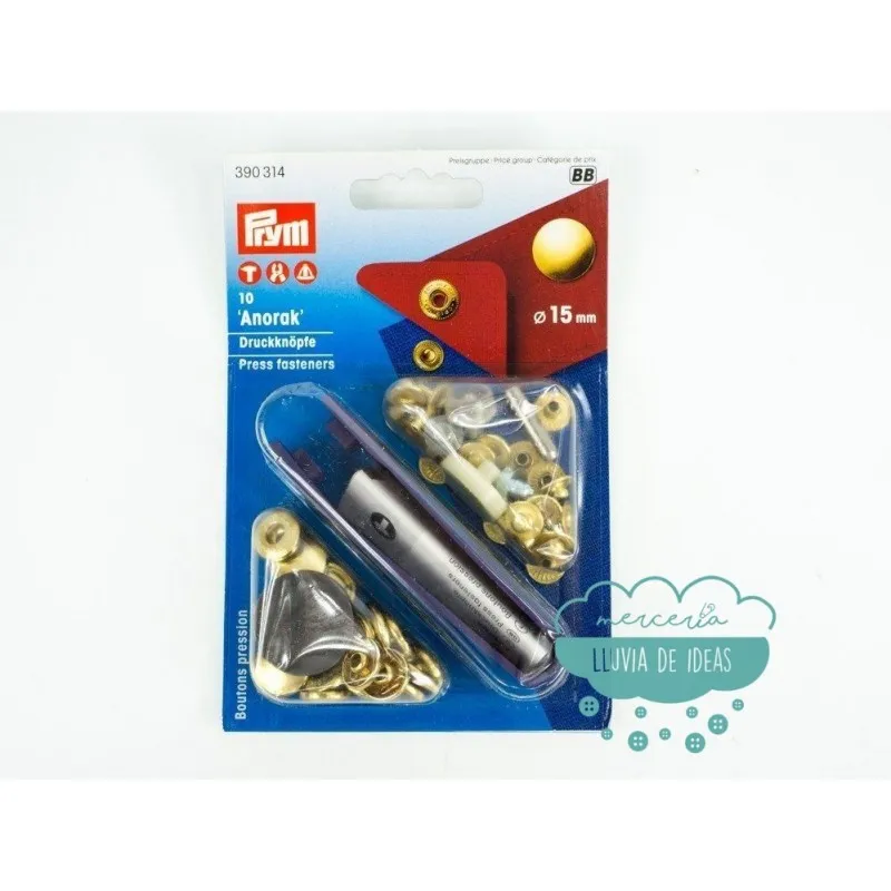 Botones de presión o snaps 'Anorak' 15 mm. dorado - Prym Mercería Lluvia de Ideas