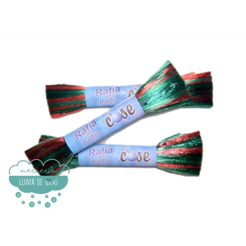 Rafia brillo bicolor - Rojo y verde Cose