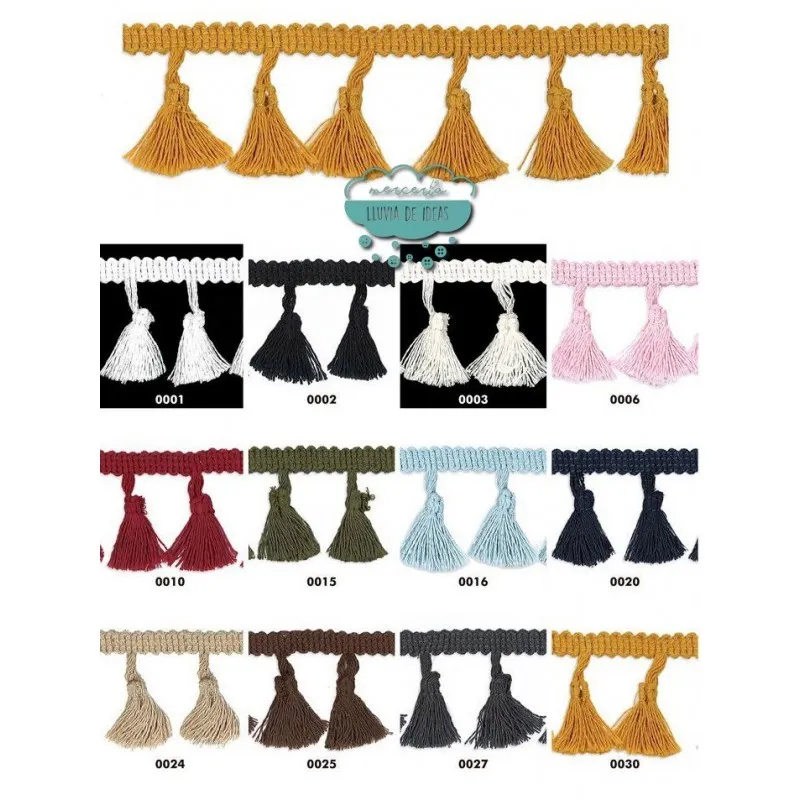 Fleco De Borlas Colores Lisos - Serie María