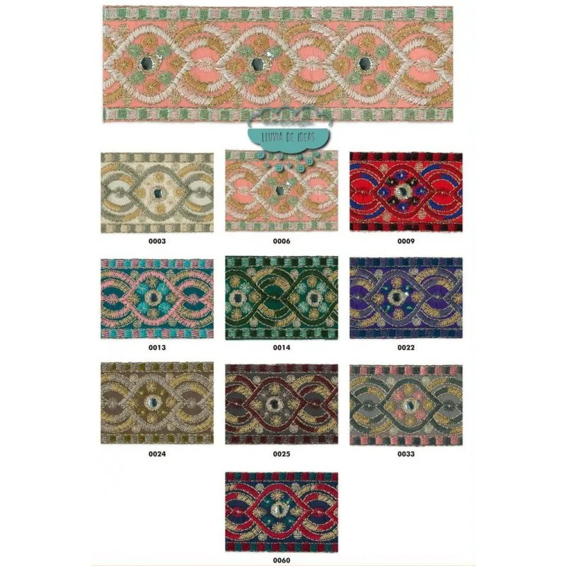 Cinta bordada étnica con espejos - Serie Anala Mercería Lluvia de Ideas