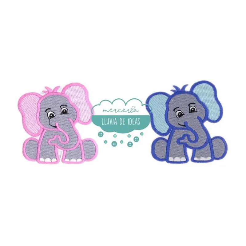 Parche bordado termoadhesivo - Elefantes Mercería Lluvia de Ideas