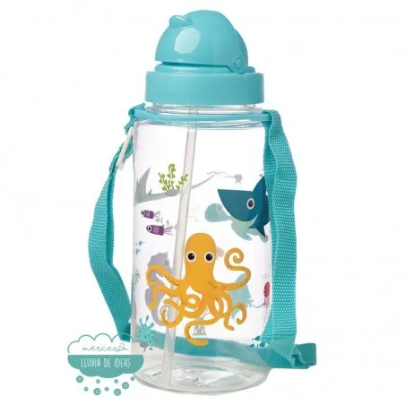 Botella infantil con correa y pajita Mundo marino