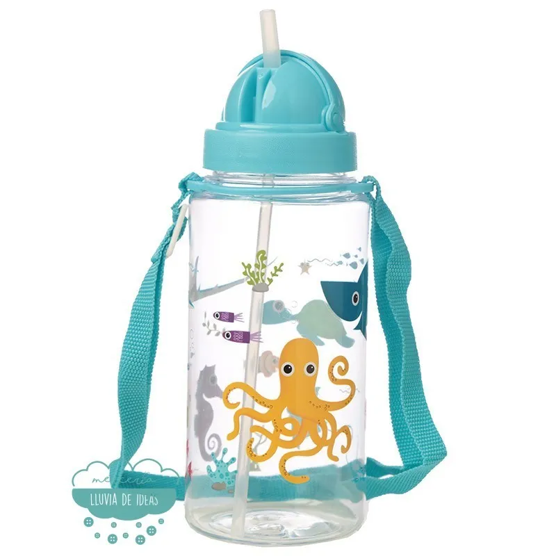 Botella infantil con correa y pajita Mundo marino