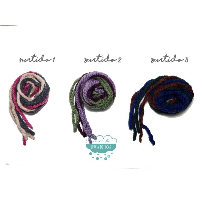 Pack de seis cordones para el pelo de niña en lana de colores tierra. MX007