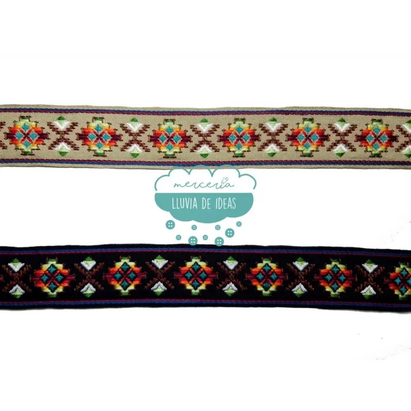 Cinta bordada étnica - Serie Angelo Mercería Lluvia de Ideas