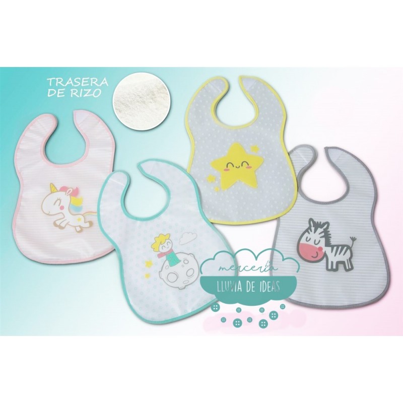 Babero estampado impermeable PVC + rizo - Colección Cute Babero estampado impermeable PVC + rizo - Colección Cute