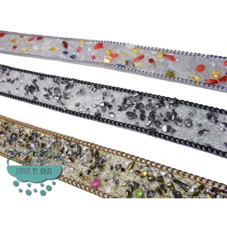 Tira termoadhesiva con cadenas y piedras 35 mm. - Serie Stone