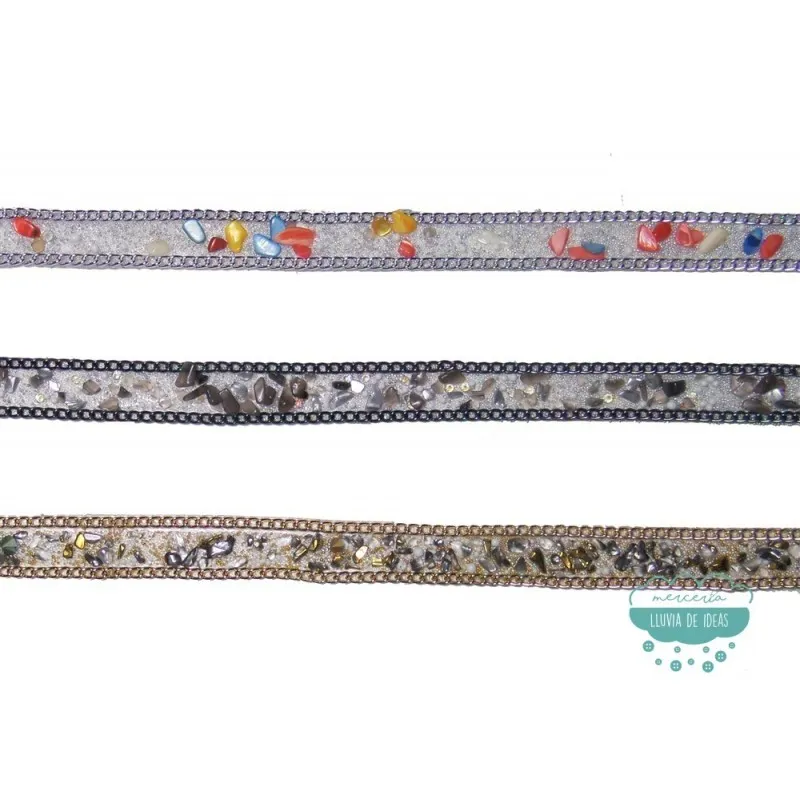 Tira termoadhesiva con cadenas y piedras 18 mm. - Serie Stone