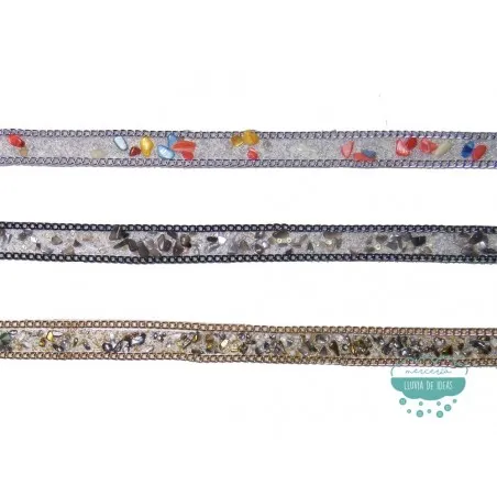 Tira termoadhesiva con cadenas y piedras 18 mm. - Serie Stone