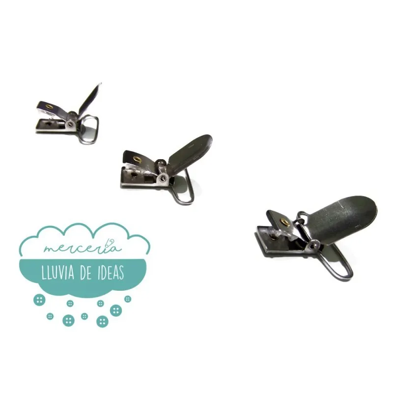 Pinzas de metal para chupeteros o tirantes 35 mm. Mercería Lluvia de Ideas