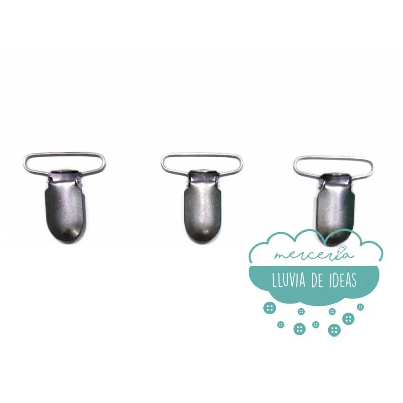 Pinzas de metal para chupeteros o tirantes 35 mm. Mercería Lluvia de Ideas