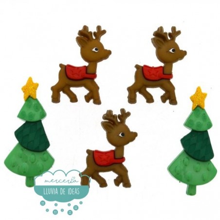 Botones de Navidad decorativos - Renos y árboles - Dress It Up