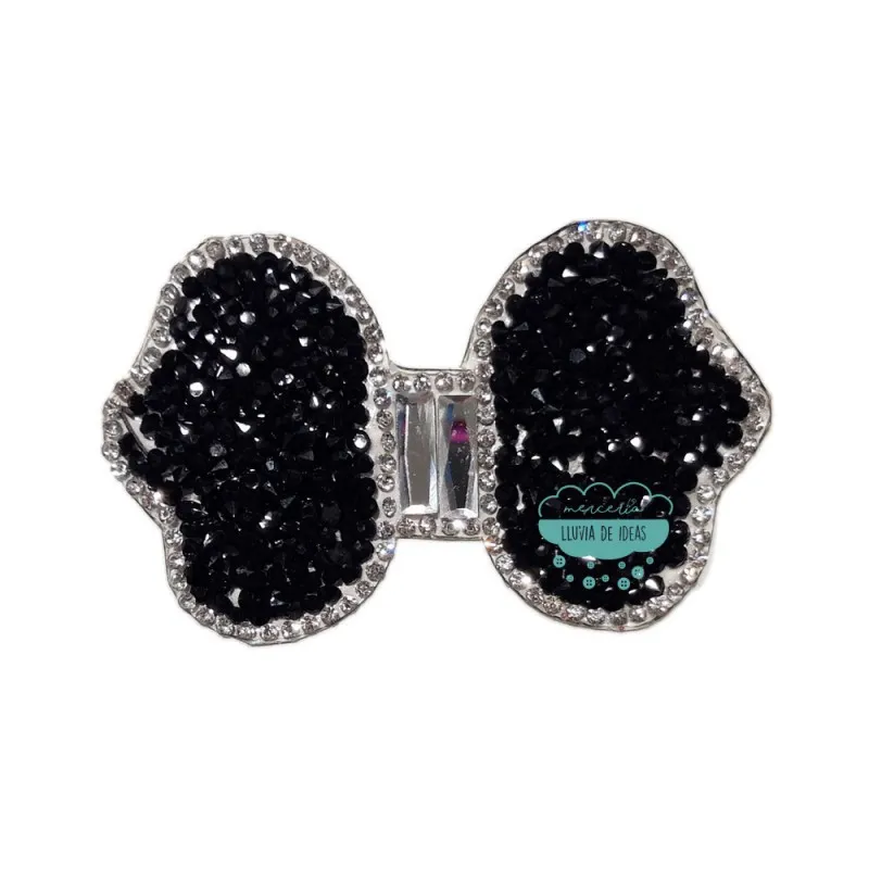 Aplicación termoadhesiva con cristal, piedras y tupis - Lazo negro Mercería Lluvia de Ideas
