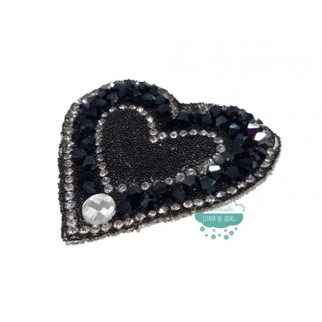 Aplicación termoadhesiva con cristal, piedra y tupis - Corazón negro