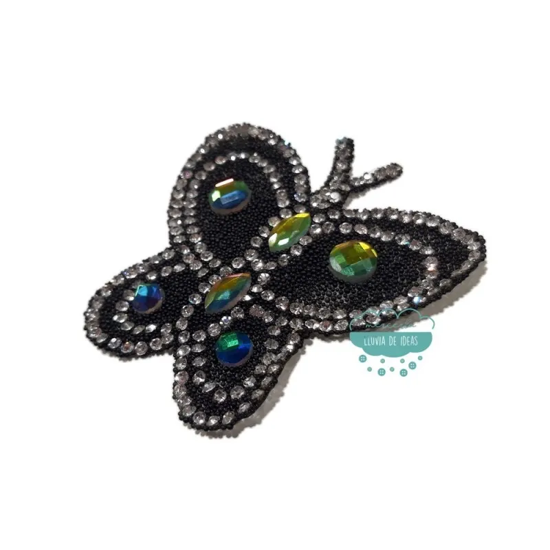 Aplicación termoadhesiva con cristales y piedras - Mariposa multicolor Mercería Lluvia de Ideas