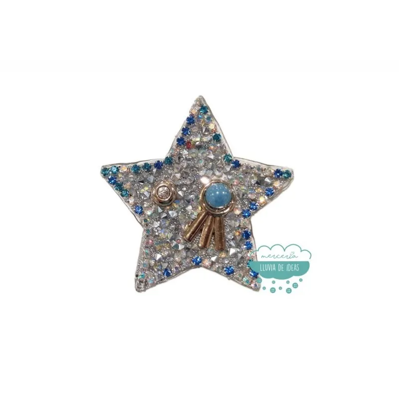 Aplicación termoadhesiva con cristales, tupis y abalorios - Estrella azul Mercería Lluvia de Ideas