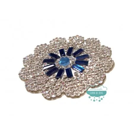 Aplicación termoadhesiva con cristal y piedras - Flor azul