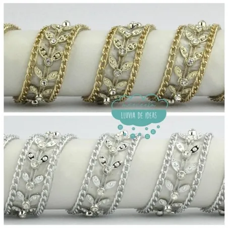 Tira metálica termoadhesiva de flores con strass - Serie Pétalos