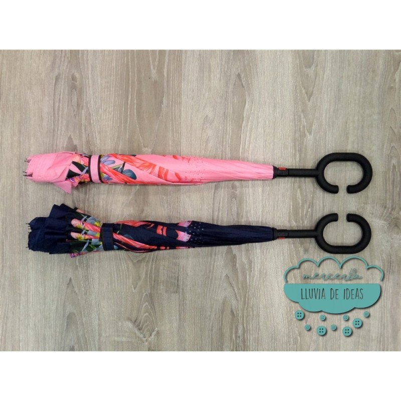 Paraguas invertido - Flores y  flamencos