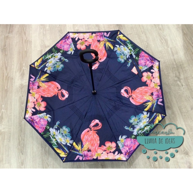 Paraguas invertido - Flores flamencos