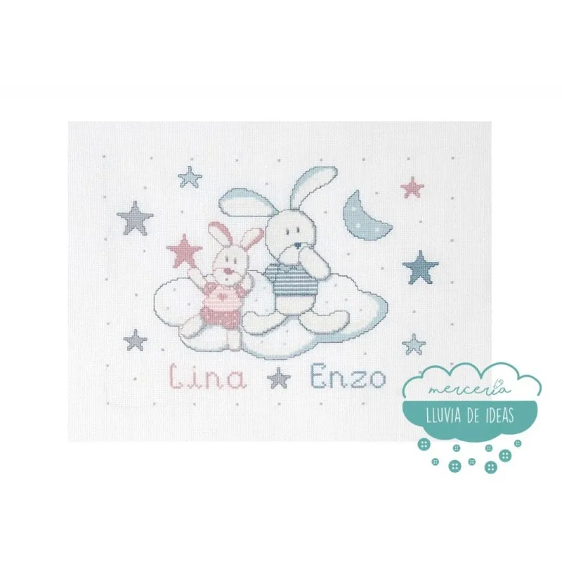 Kit punto de cruz DMC - Baby Conejitos Mercería Lluvia de Ideas