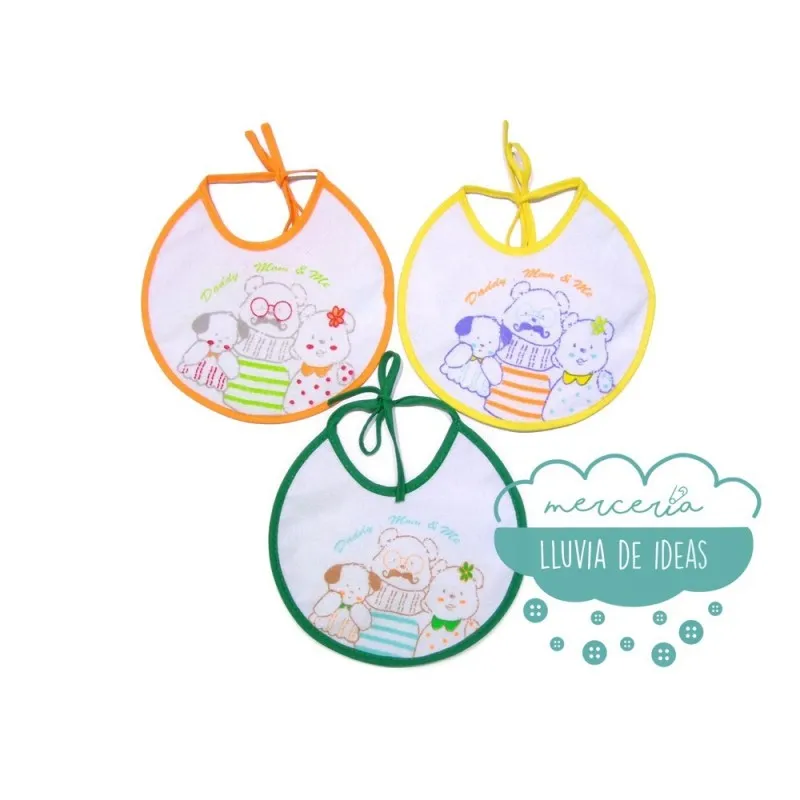 Babero rizo impermeable pack 3 unidades - Modelo Daddy, mum & me