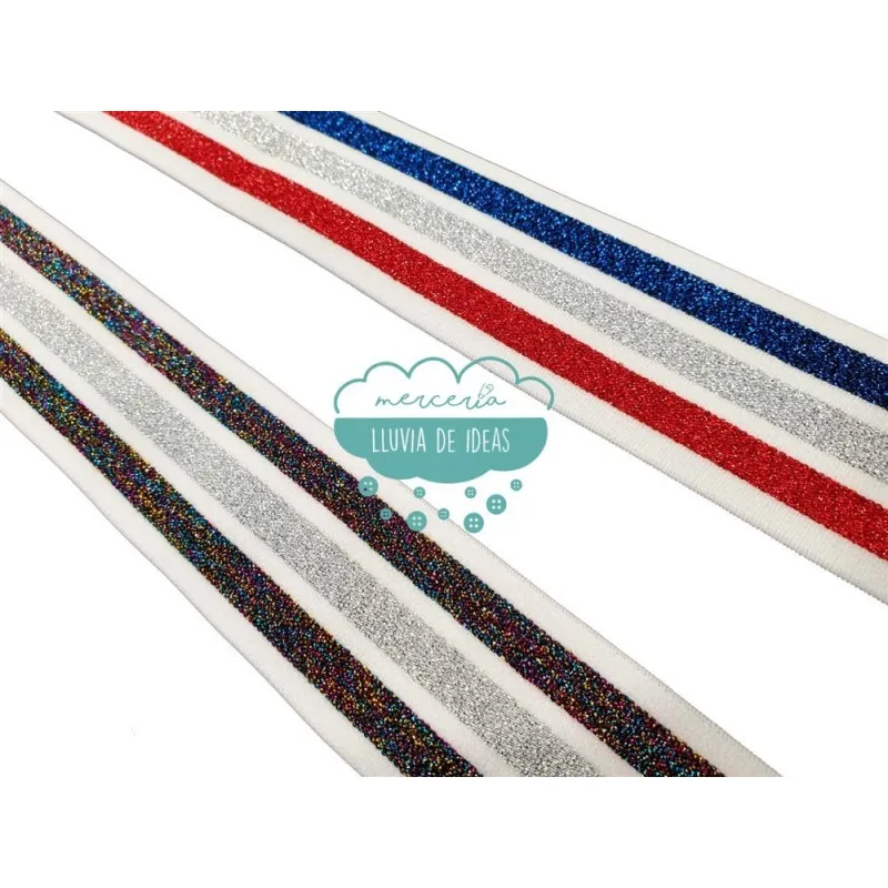 Goma elástica de rayas 40 mm. - Serie Glitter Mercería Lluvia de Ideas