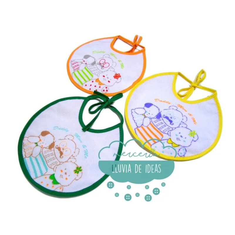 Babero rizo impermeable pack 3 unidades - Modelo Daddy, mum & me