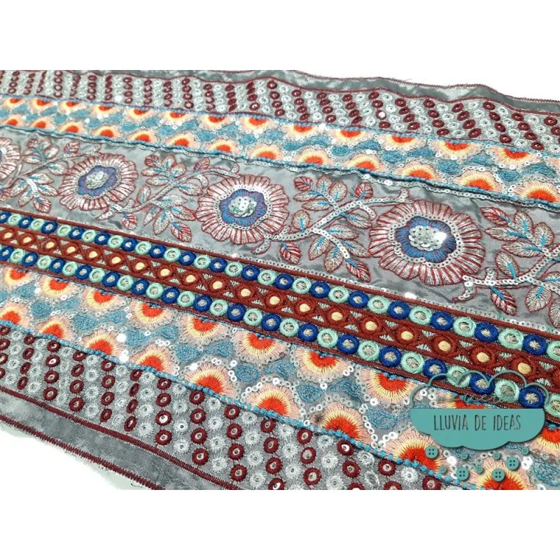 Galón bordado con lentejuelas - Serie Índigo Mercería Lluvia de Ideas