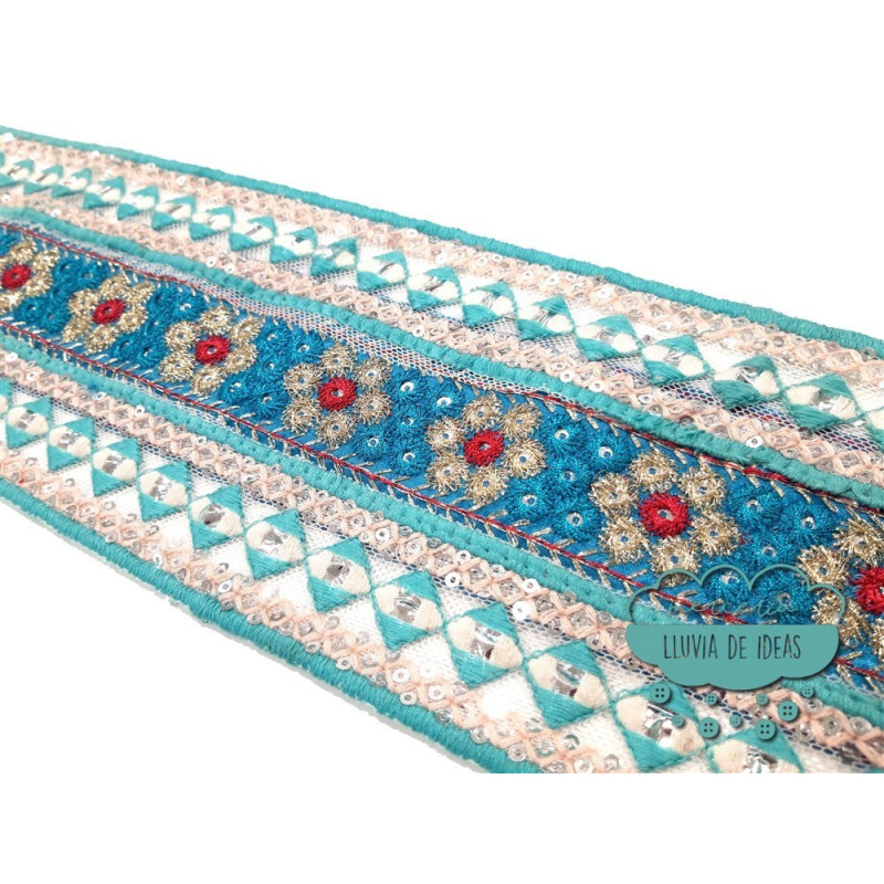 Pasamanería bordada con lentejuelas y espejos - Serie Amul