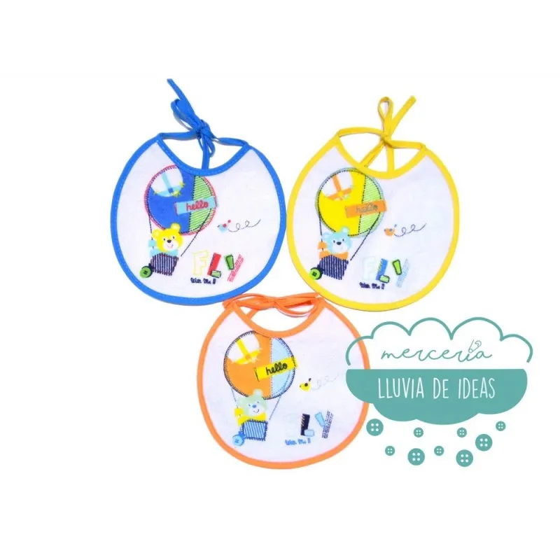 Babero rizo impermeable pack 3 unidades - Modelo Osito en globo
