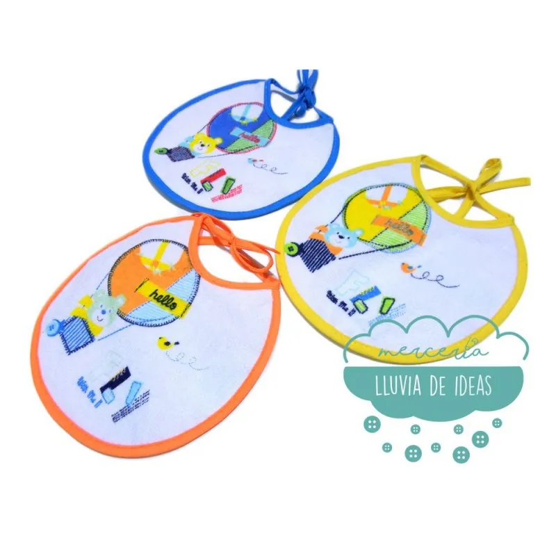 Babero rizo impermeable pack 3 unidades - Modelo Osito en globo