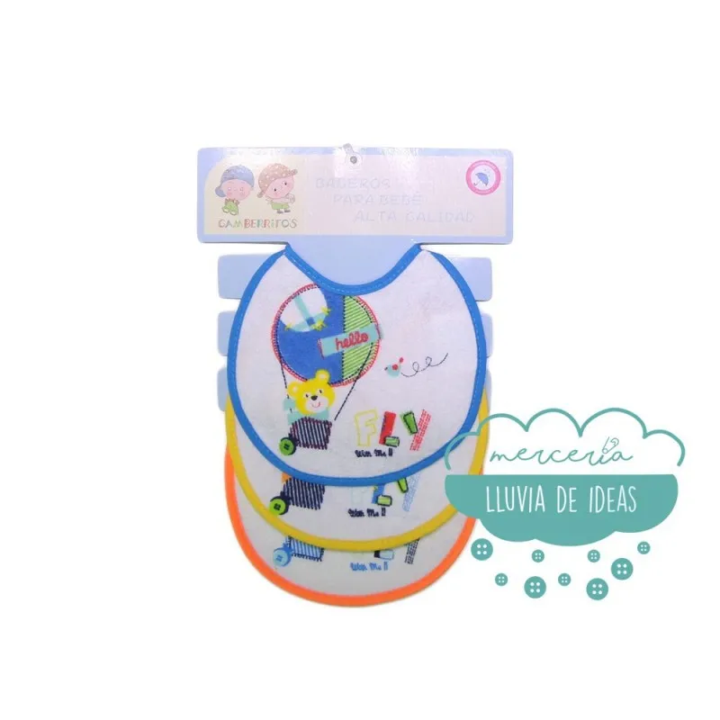 Babero rizo impermeable pack 3 unidades - Modelo Osito en globo