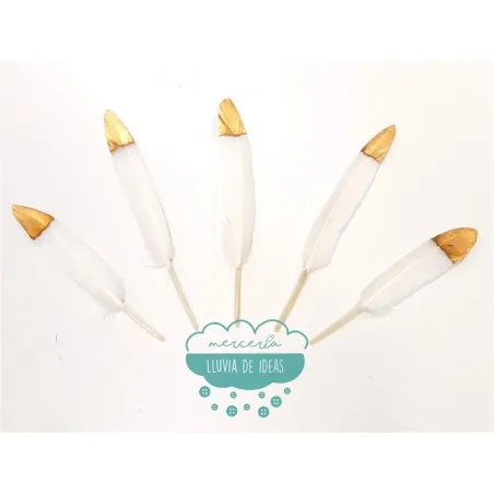 Pluma de pato blanca con punta dorada