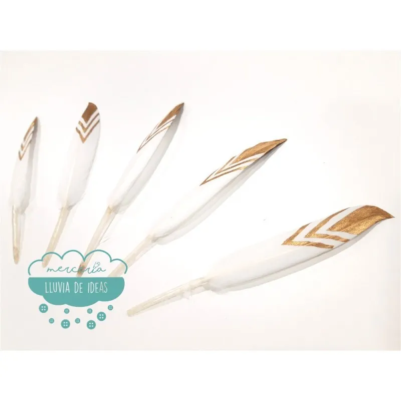 Pluma de pato blanca con punta dorada - Serie Flecha
