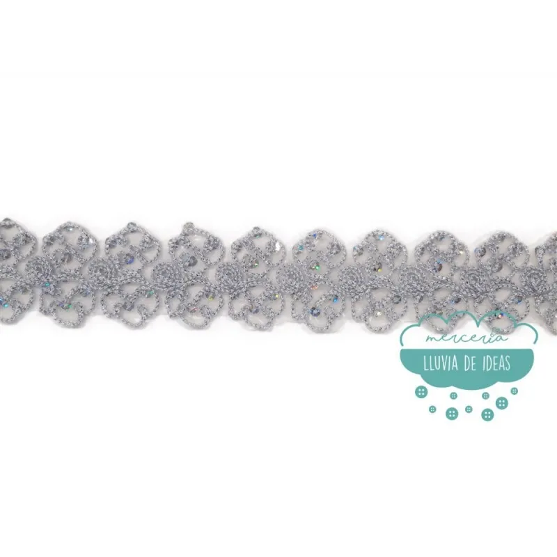 Pasamanería termoadhesiva bordada con lentejuelas - Serie Evelyn Mercería Lluvia de Ideas