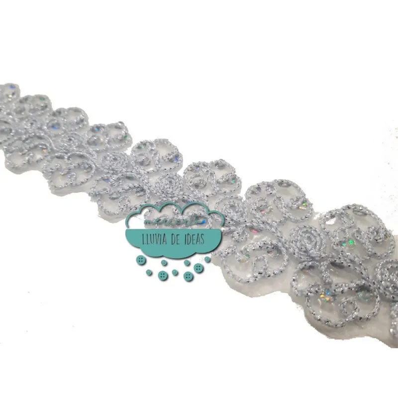 Pasamanería termoadhesiva bordada con lentejuelas - Serie Evelyn Mercería Lluvia de Ideas